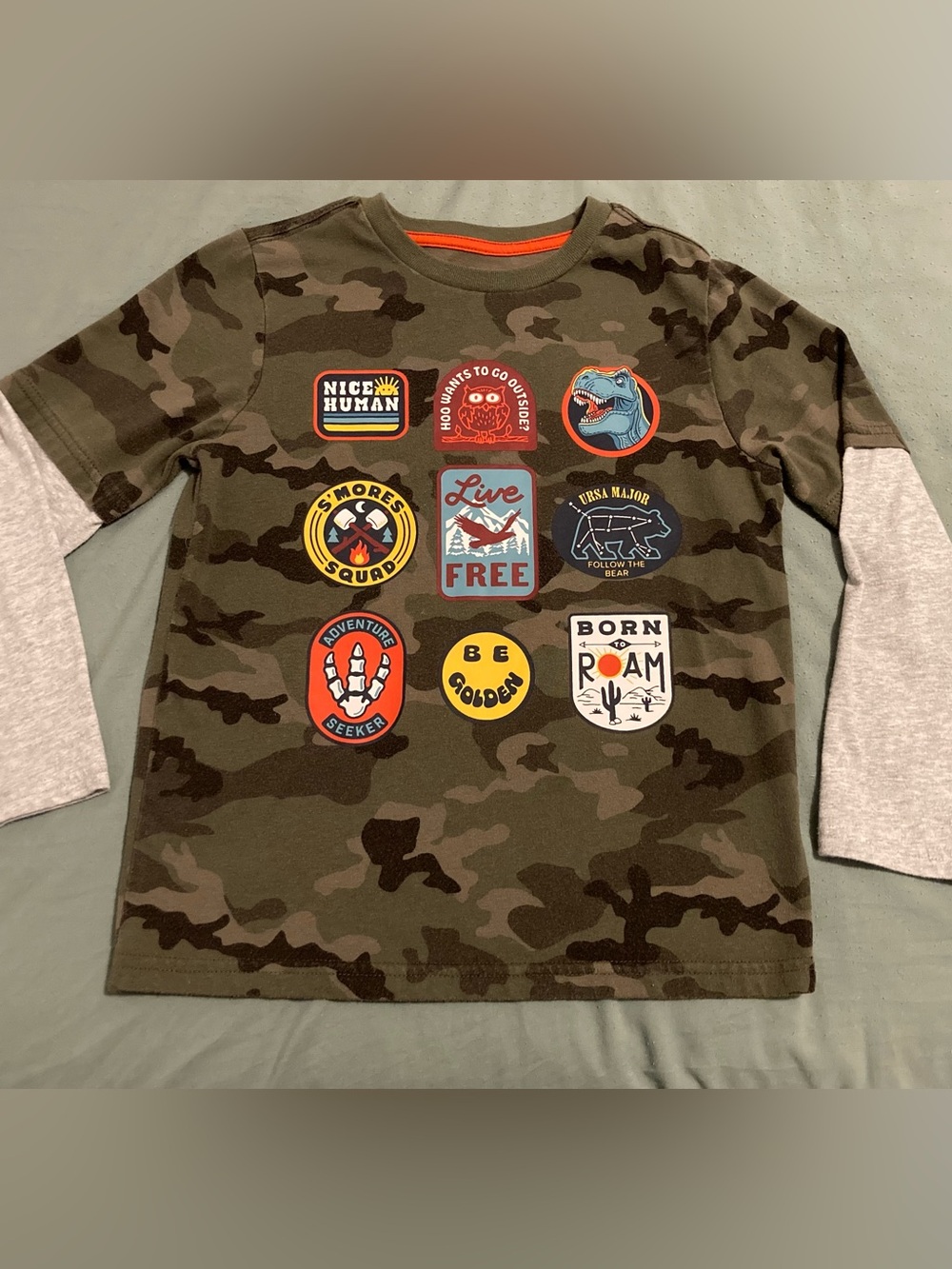 Garanimals Camo Patch Long-Sleeve Tee with Gray Layered Sleeves